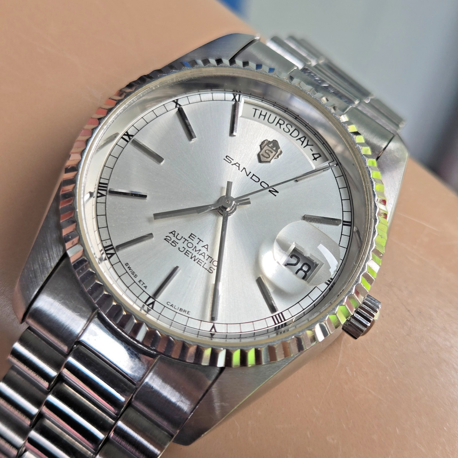 SANDOZ men’s automatic watch day/date ETA 2834-2 25Jewels swiss made
