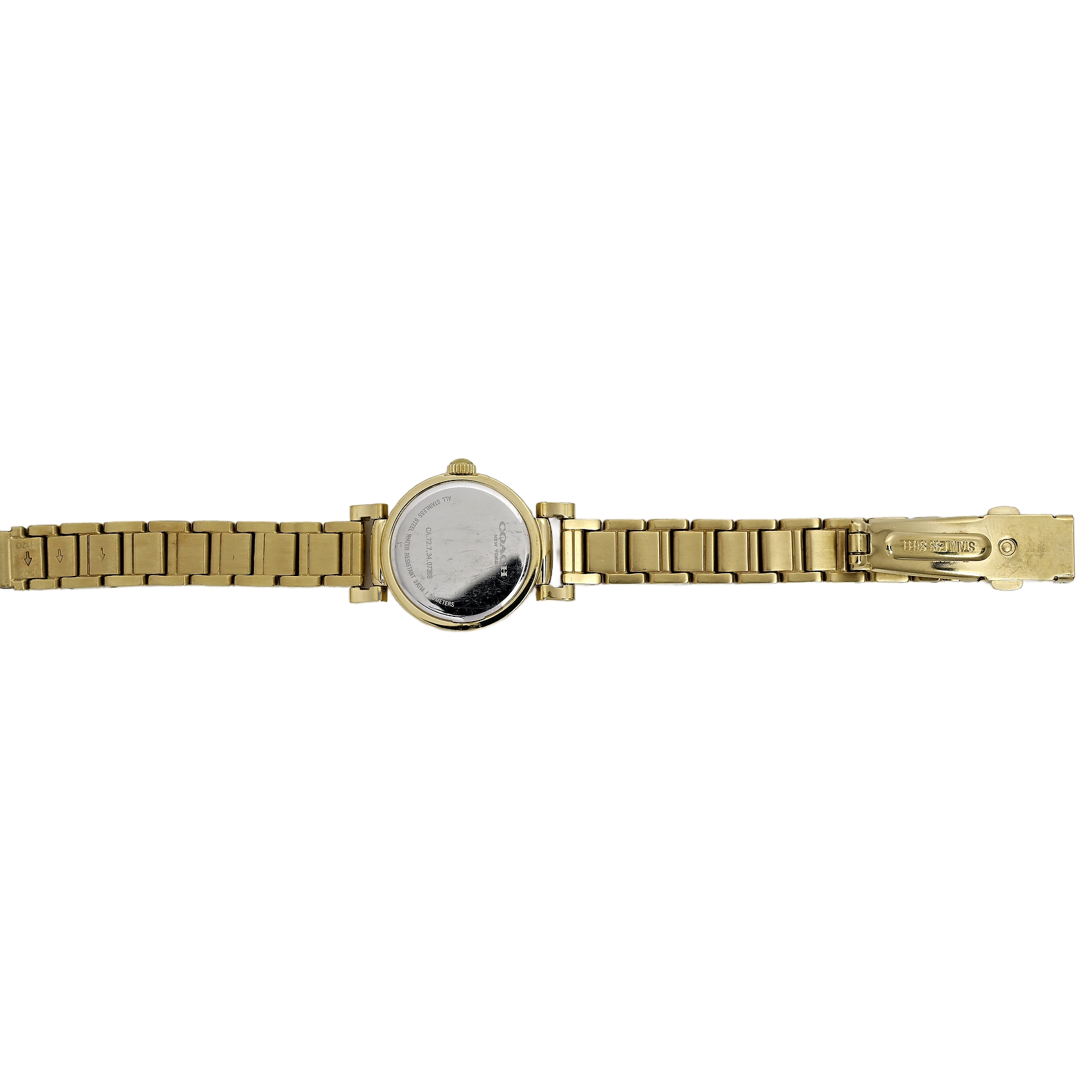 Coach Ladies Gold Plated White Dial Arabic Numeral Wrist Watch Diamond Bezel