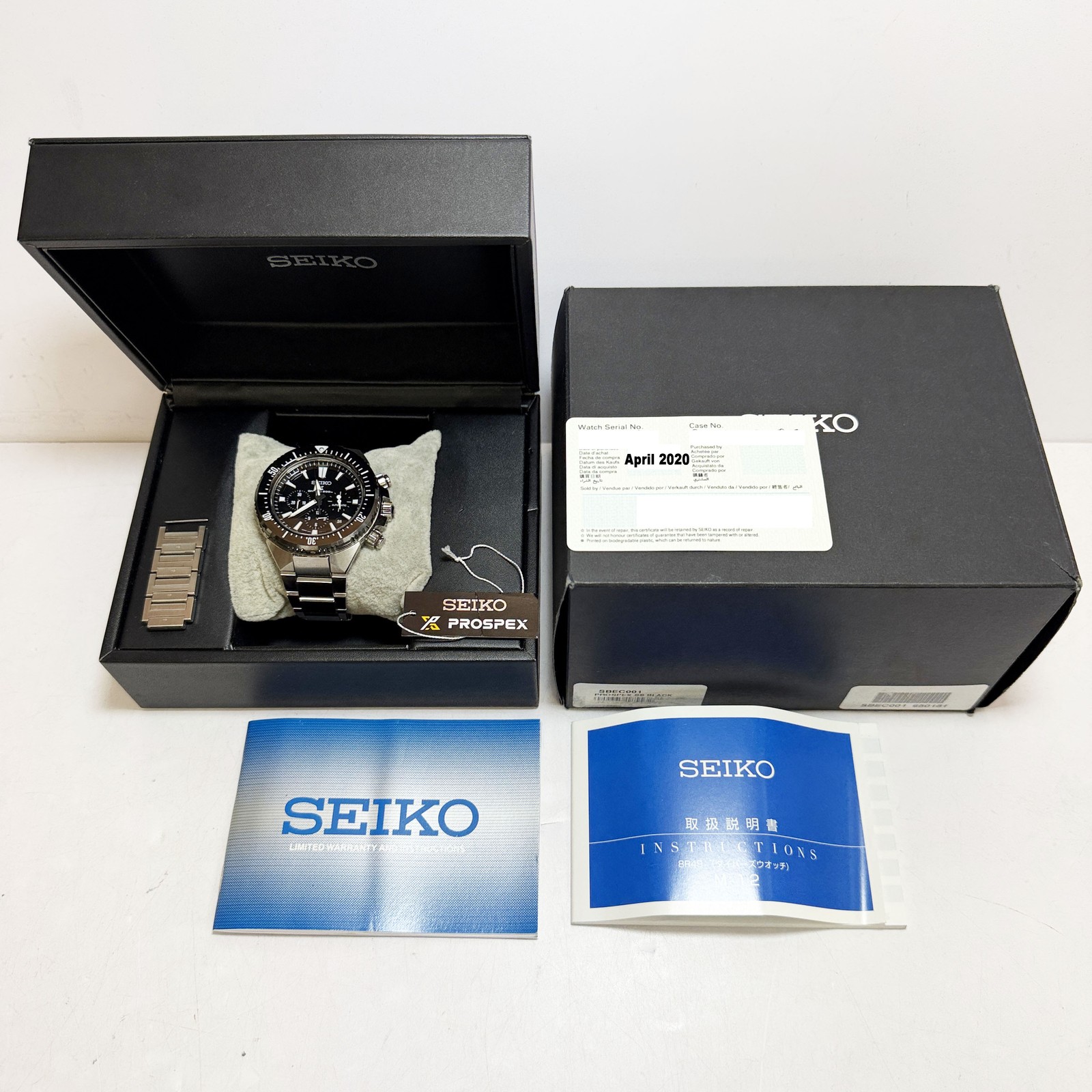 2020 Seiko Prospex Transocean Chronograph SBEC001 46.5MM Black Steel Box Paper