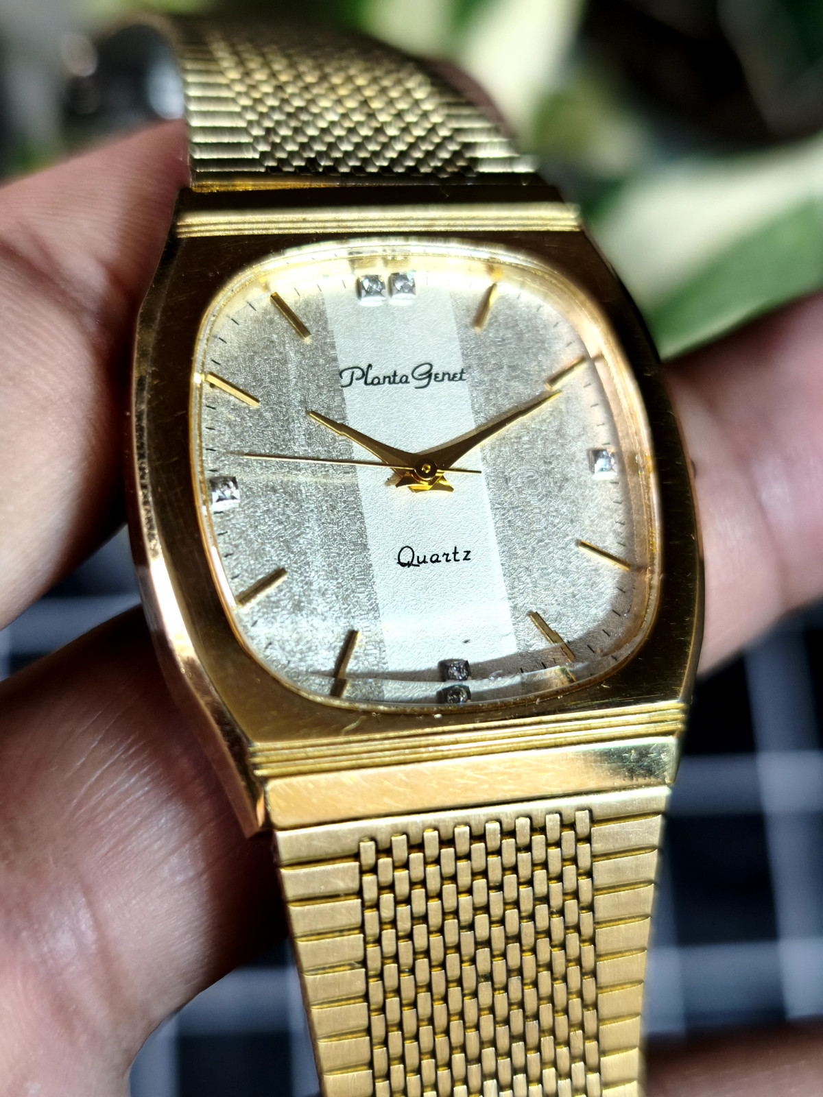 PLANTA GENET QUARTZ DRESS WATCH PG124 SWISS MOVEMENT CABOCHON CROWN MESH BAND