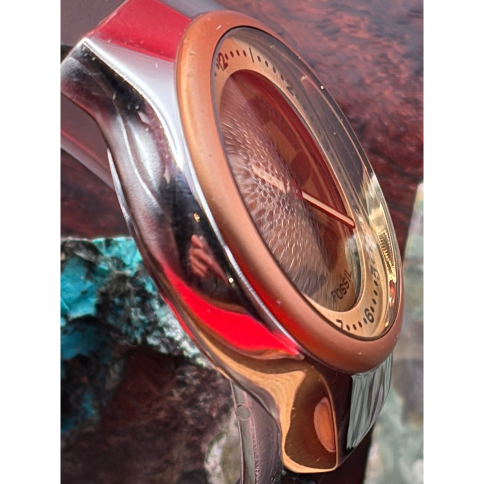 Fossil Big Tic JR-7861 watch featuring a copper-tone bezel