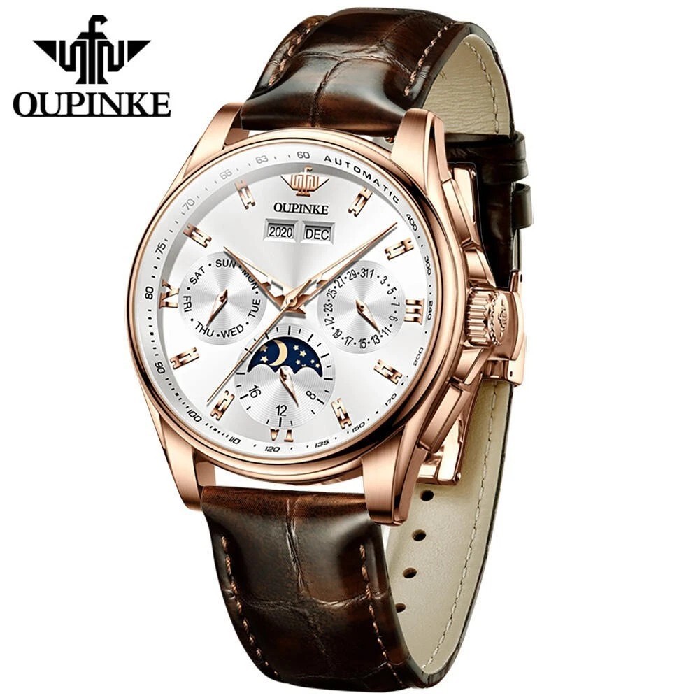 Automatic Mechanical Waterproof Watch Moon Phase Luxury Dial Men’s Men Strap