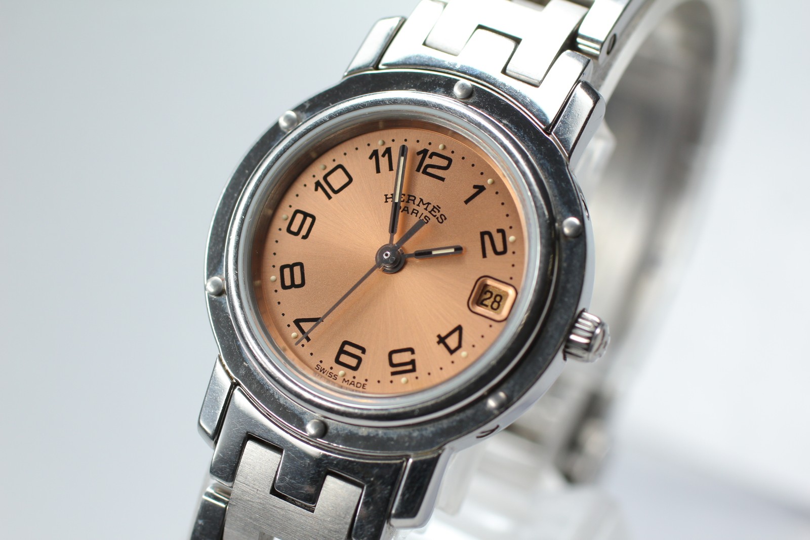 [ w/Box ] HERMES Clipper CL4.210 Pink Dial Quartz Swiss Made 24mm Women’s Watch