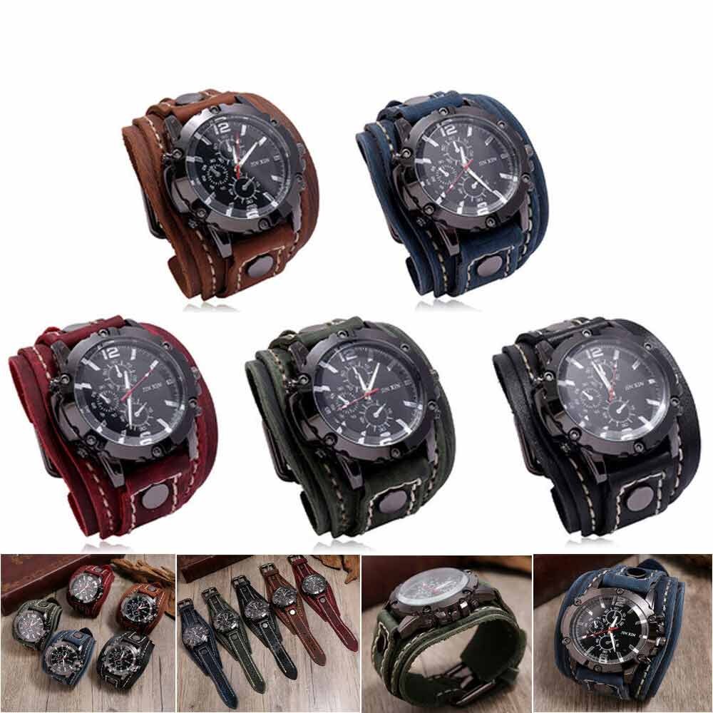 Military Retro PU Leather Strap Watch – Men’s Punk Quartz Cuff Wristwatch