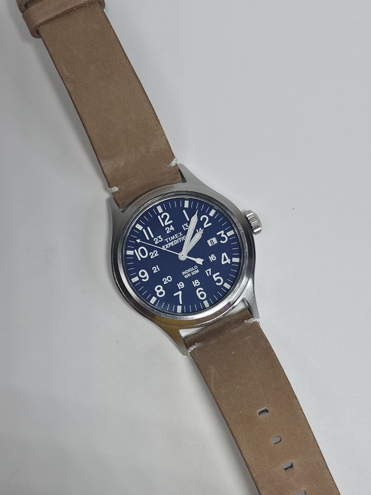 Timex Expedition Scout Quartz Watch | Blue Dial, Tan Leather Strap | NIB