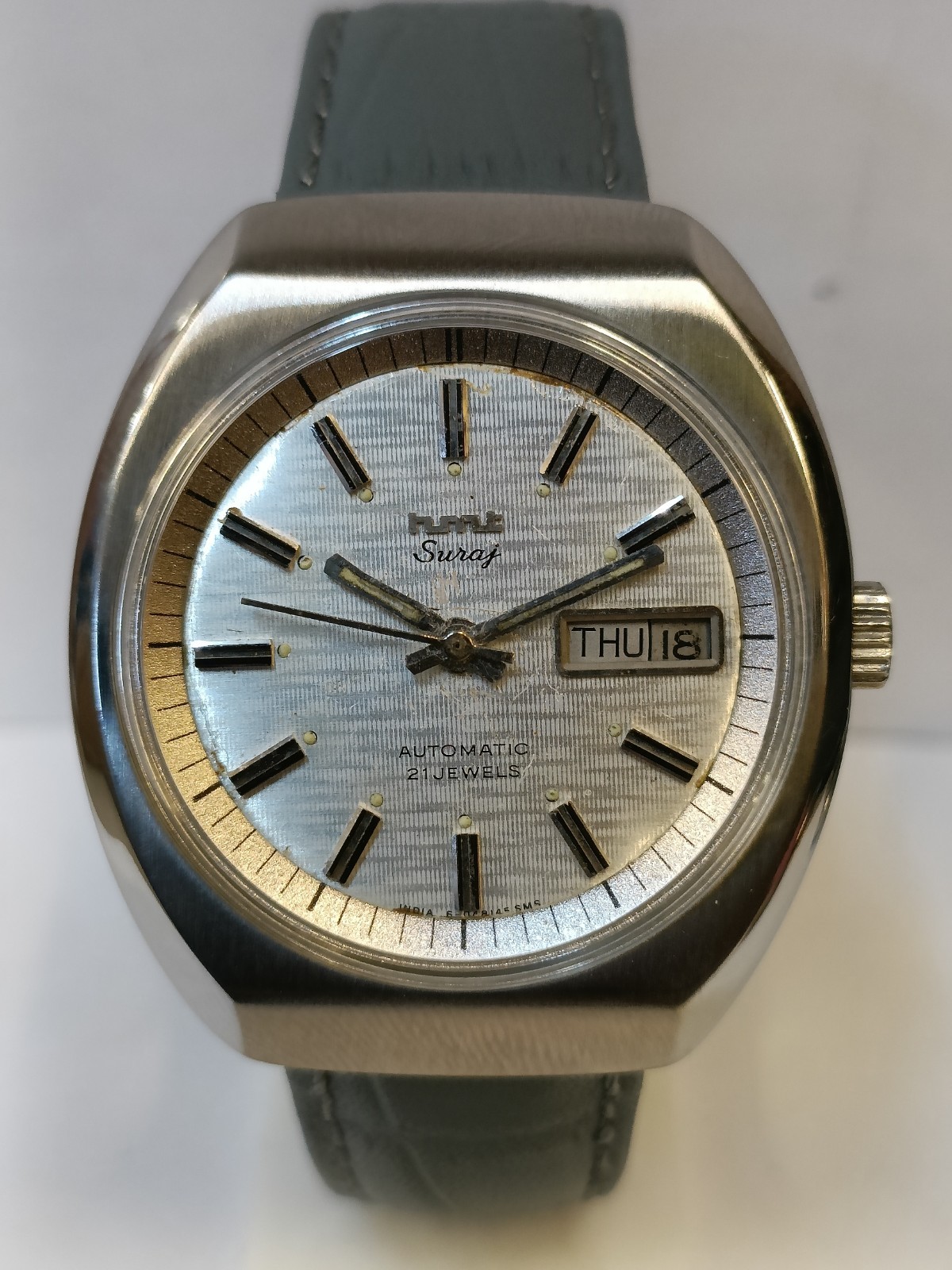 HMT SURAJ 21J AUTOMATIC PATINA SILVER DIAL INDIA MEN’S WORKING CONDITION