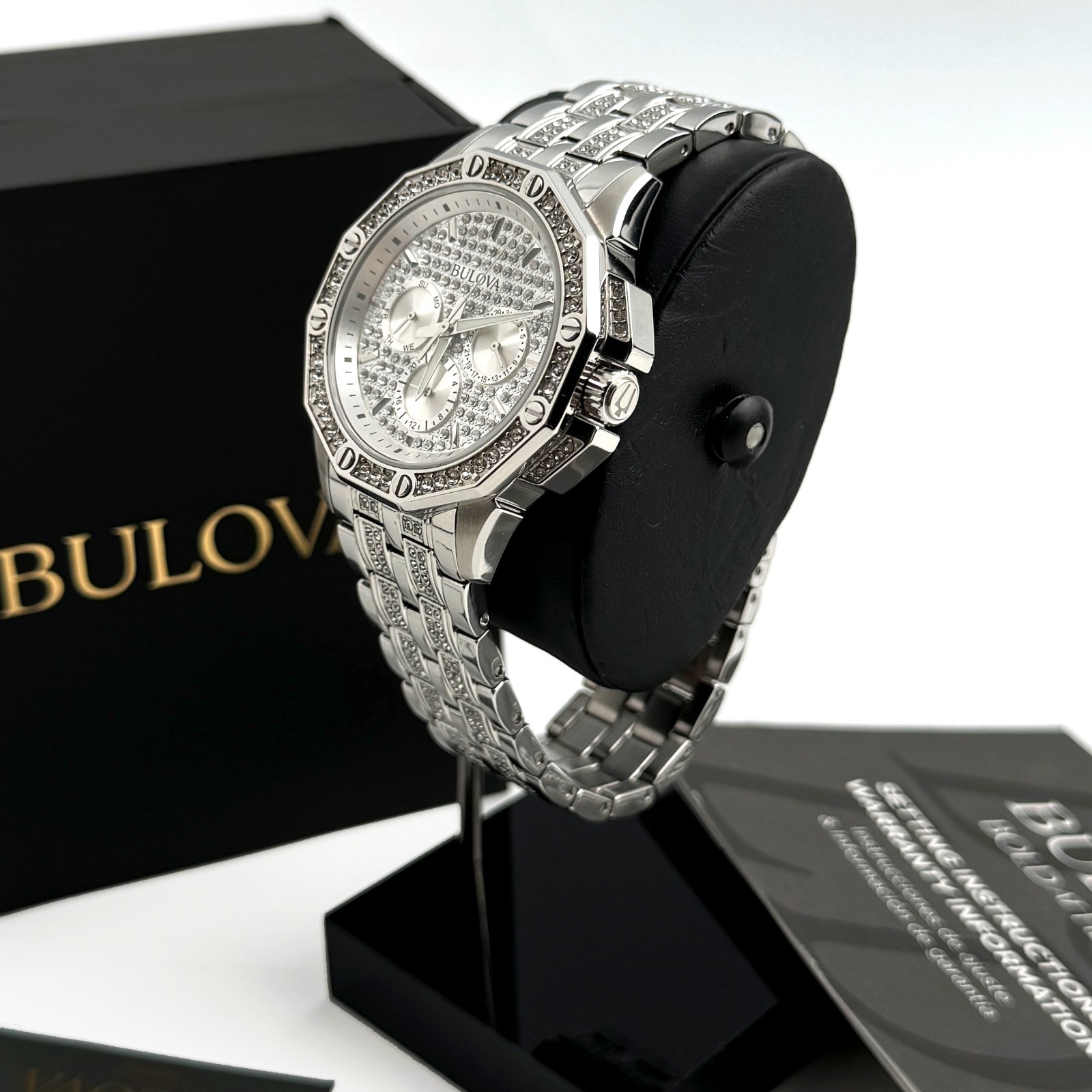 Bulova Octava Crystal 96C134 Silver Pave Dial Quartz Stainless Steel Men’s Watch