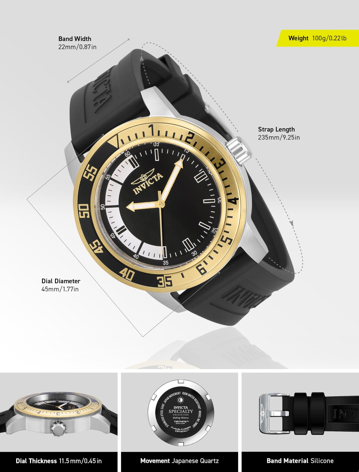 Invicta Mens Specialty 45mm Quartz, Black 34097
