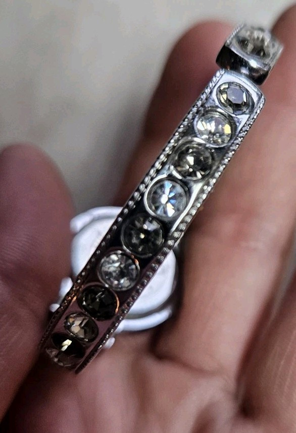 Vtg By Hugo Wristlet Bracelet Watch Stainless Stones * None Missing, New Battery