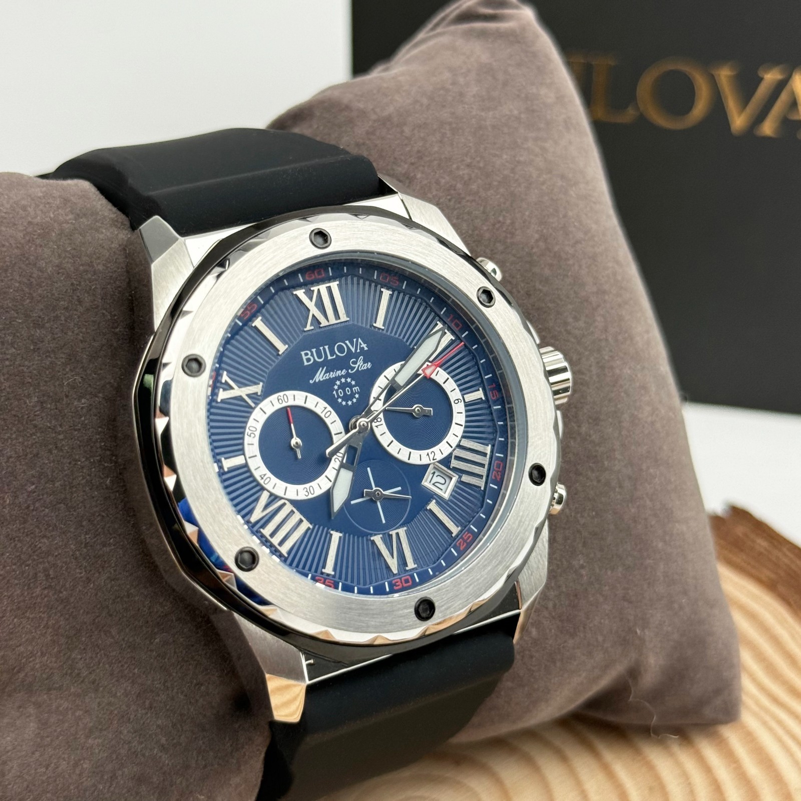 Bulova Marine Star 98B258 Blue Dial Black Rubber Strap Men’s Watch Quartz Watch