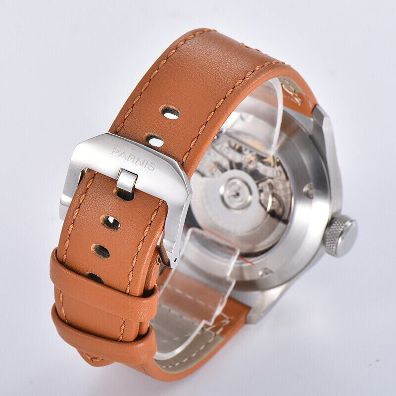 46.5mm PARNIS Hand Winding Watch for Men Luminous Hands Gents Wristwatches