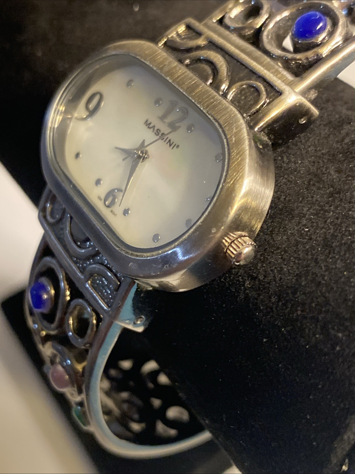 Massini Silver Moonstone Watch For Women NICE! Quartz Metal Bracelet New Battery
