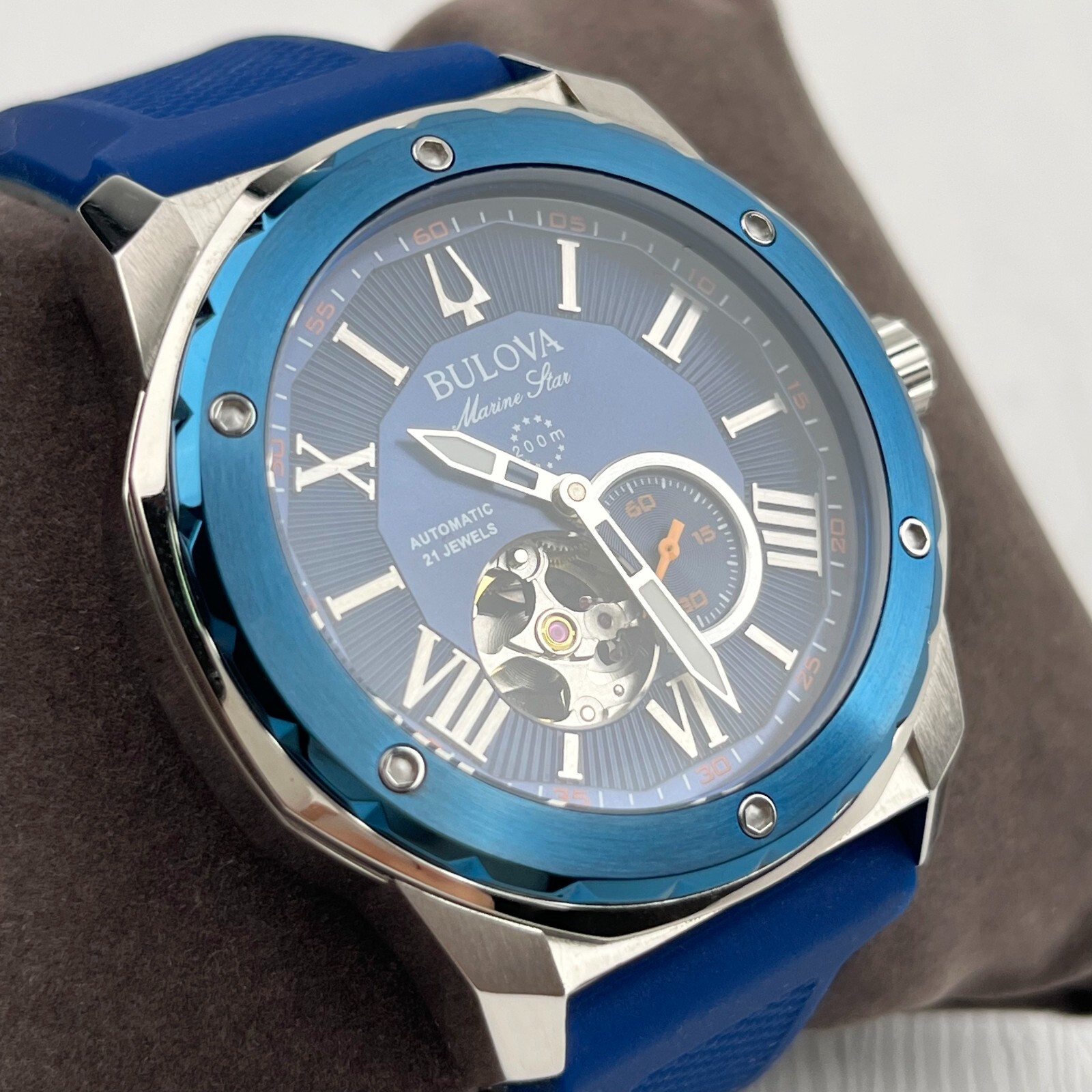 Bulova Marine Star Automatic 45mm Blue Dial Blue Rubber Strap Men’s Watch 98A303
