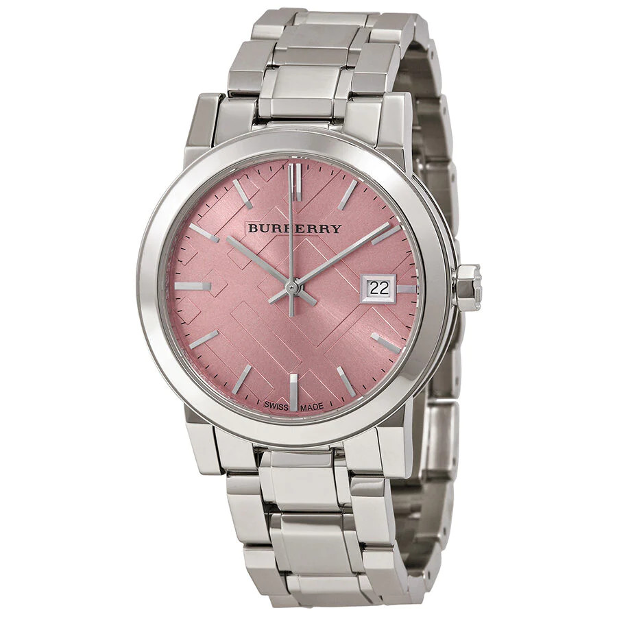 BURBERRY THE CITY BU9124 Stainless Steel Ladies Pink Dial 34mm Watch