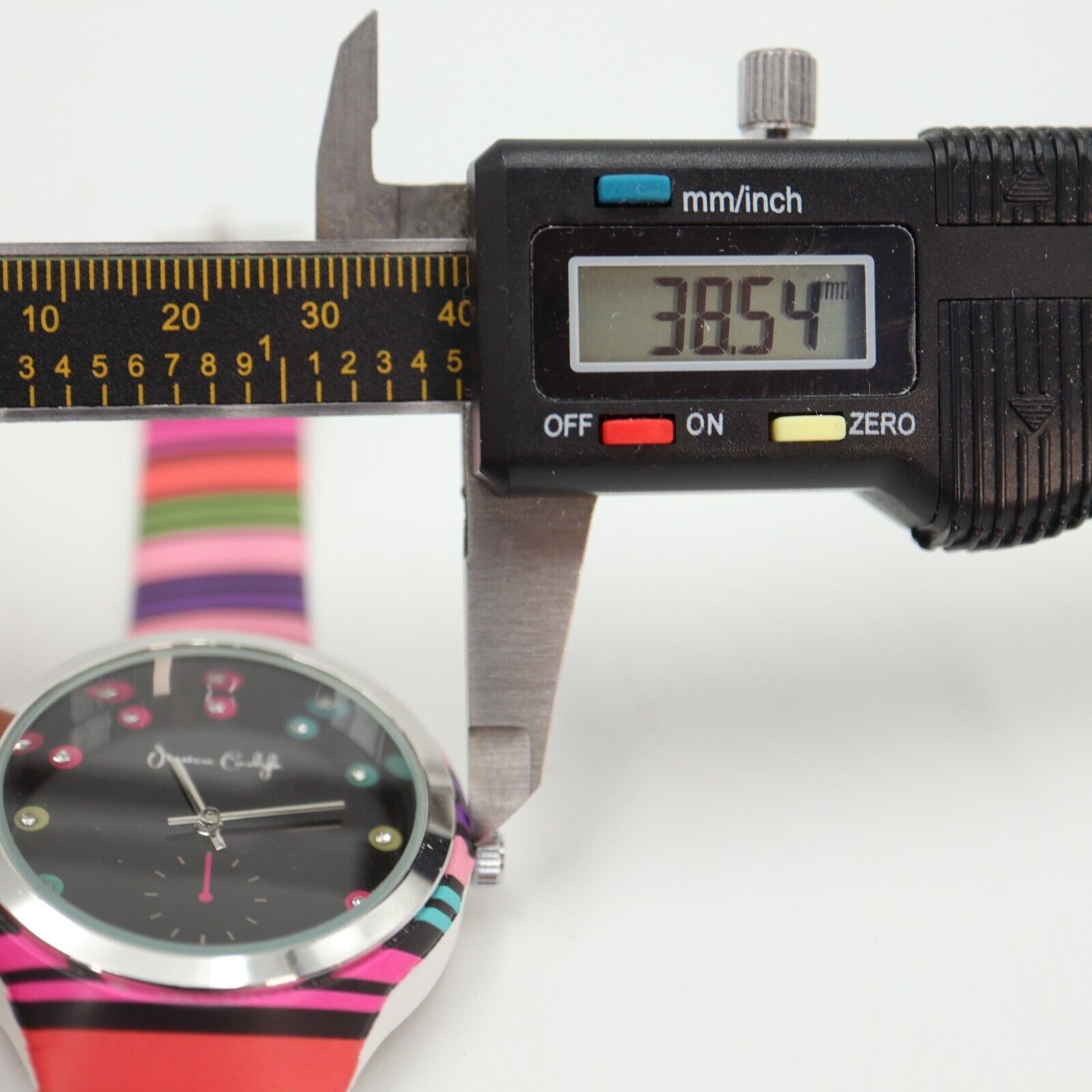 Jessica Carlyle Multicolor Watch 38mm Black Jeweled Dial Silicone Strap Working