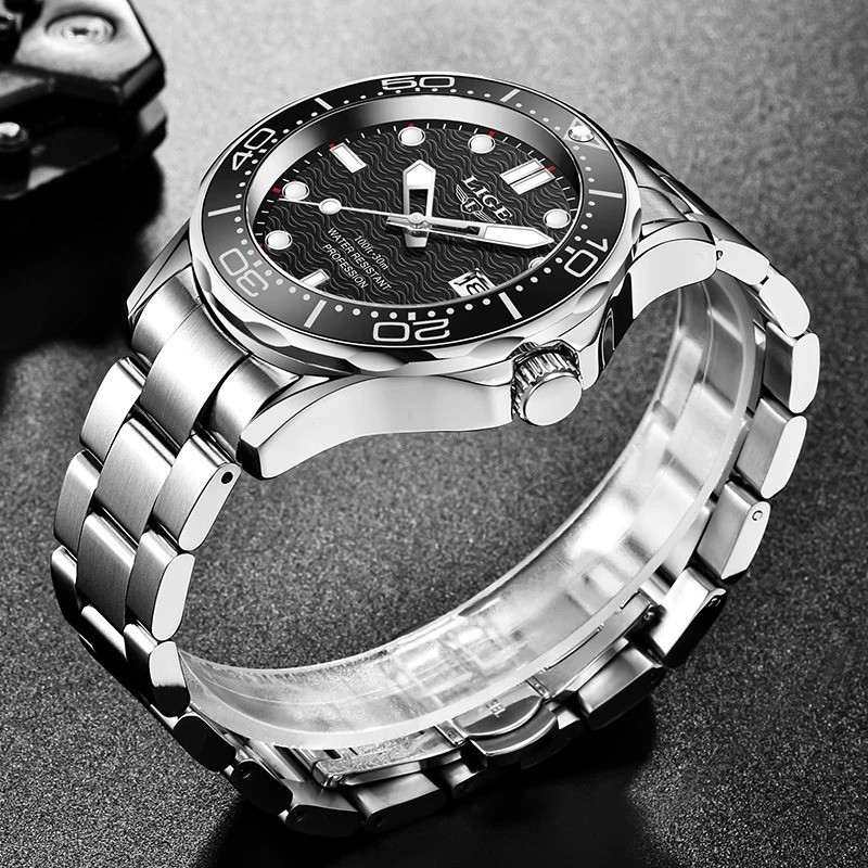 44MM LIGE Luxury Quartz Watch Men’s Diver Stainless 30M Waterproof Luminous NEW