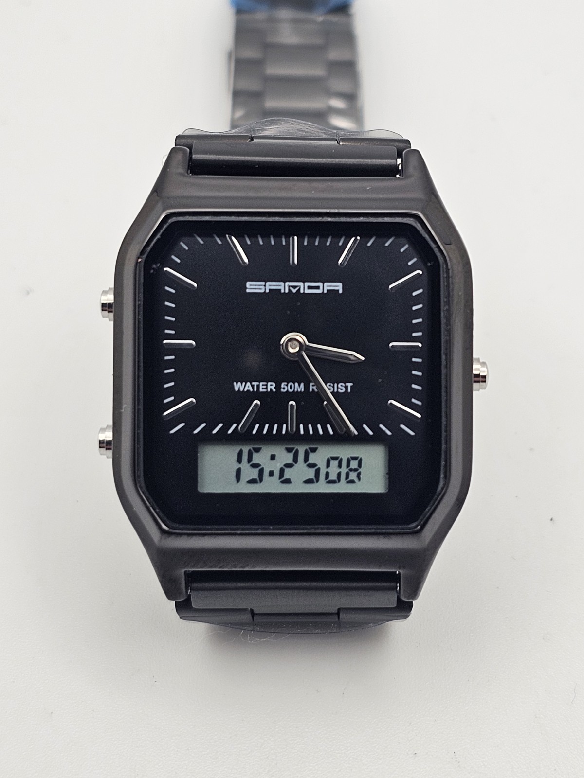 SANDA Classic Gloss Black Analog/Digital Green Backlight WR50M Men Stainless🔥👀