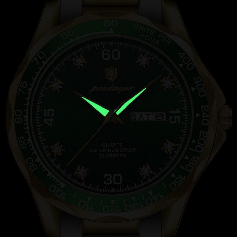 POEDAGAR Men Date Watch Quartz Wristwatch Waterproof Luminous Stainless Watches