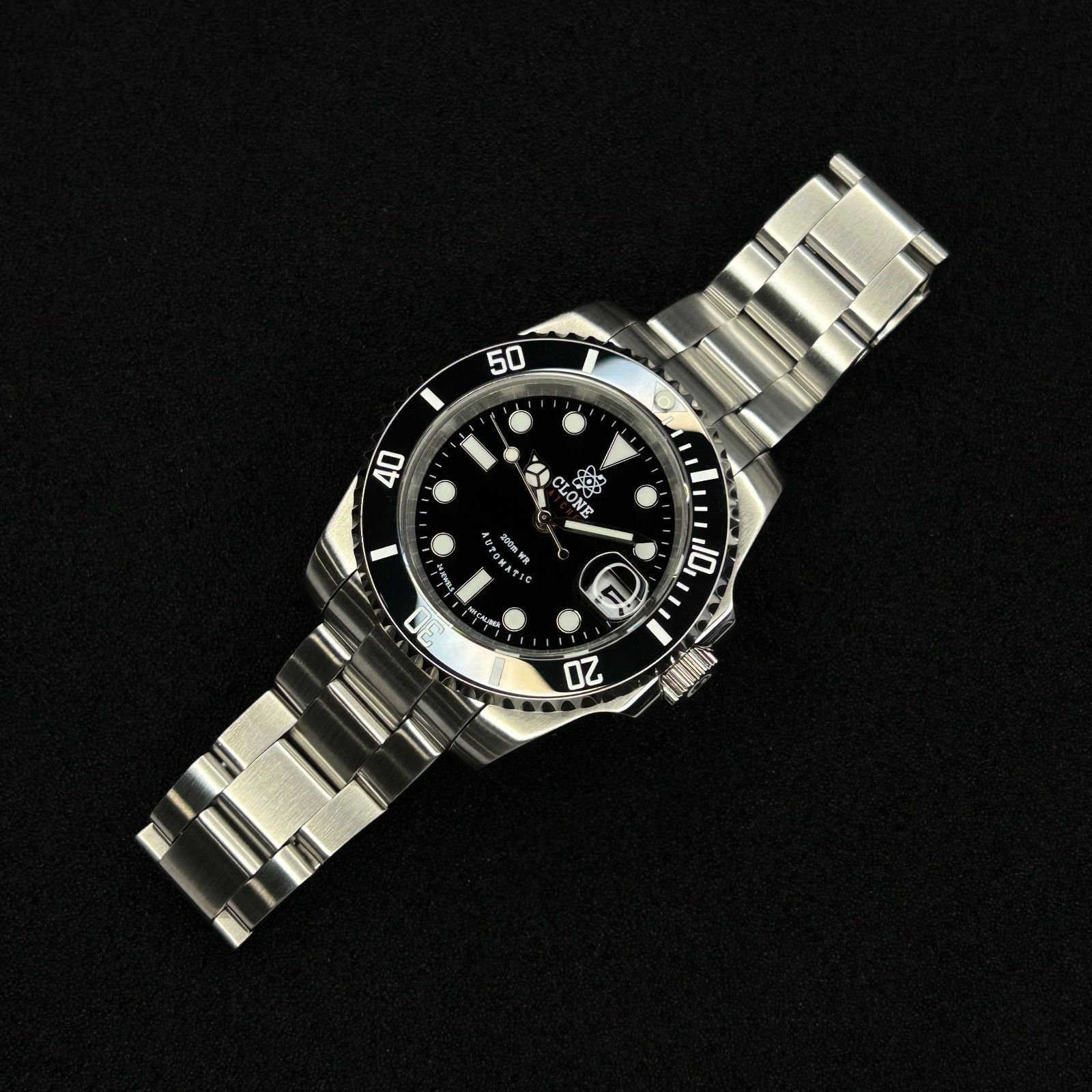 CLONE 40mm black submarine dive watch style NH35 automatic movement substyle