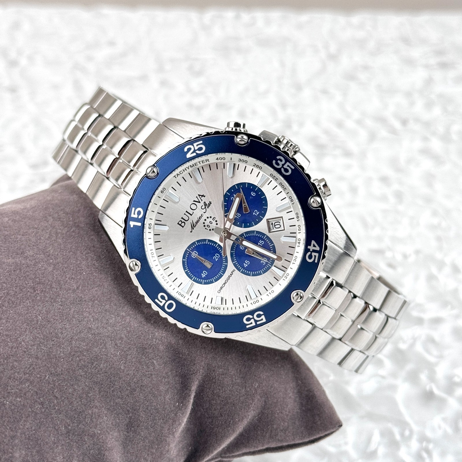 Bulova Marine Star Chronograph Silver Dial Stainless Steel Men’s Watch 98B423