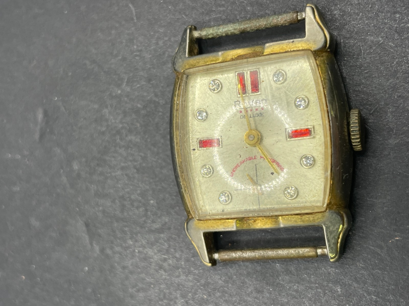 Vintage Rouan Deluxe 1 Jewel Watch Diamond Toole Swiss Made Gold Tone No Band