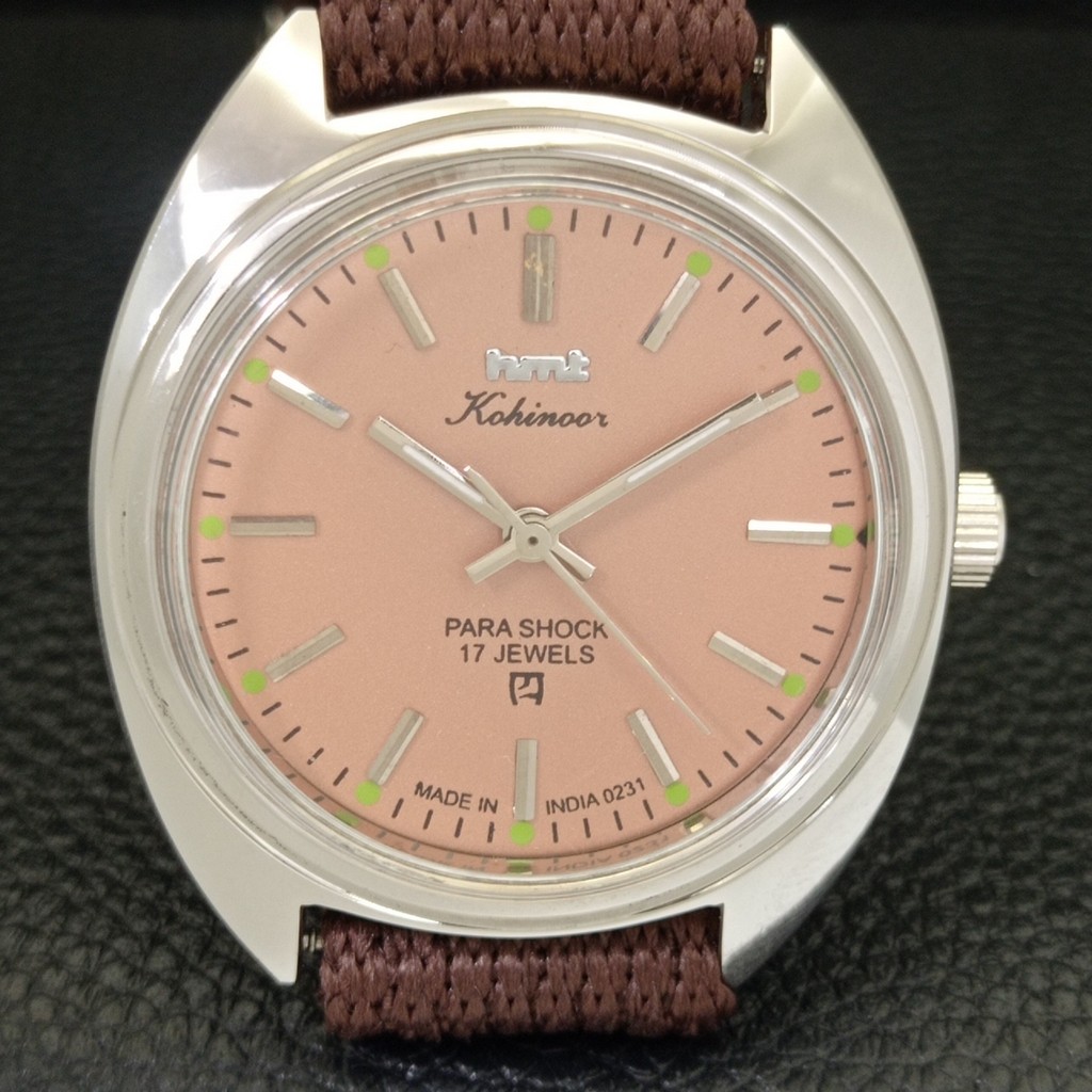 HAND-WINDING VINTAGE HMT KOHINOOR INDIAN MENS PINK COLOR DIAL WATCH a440970-1