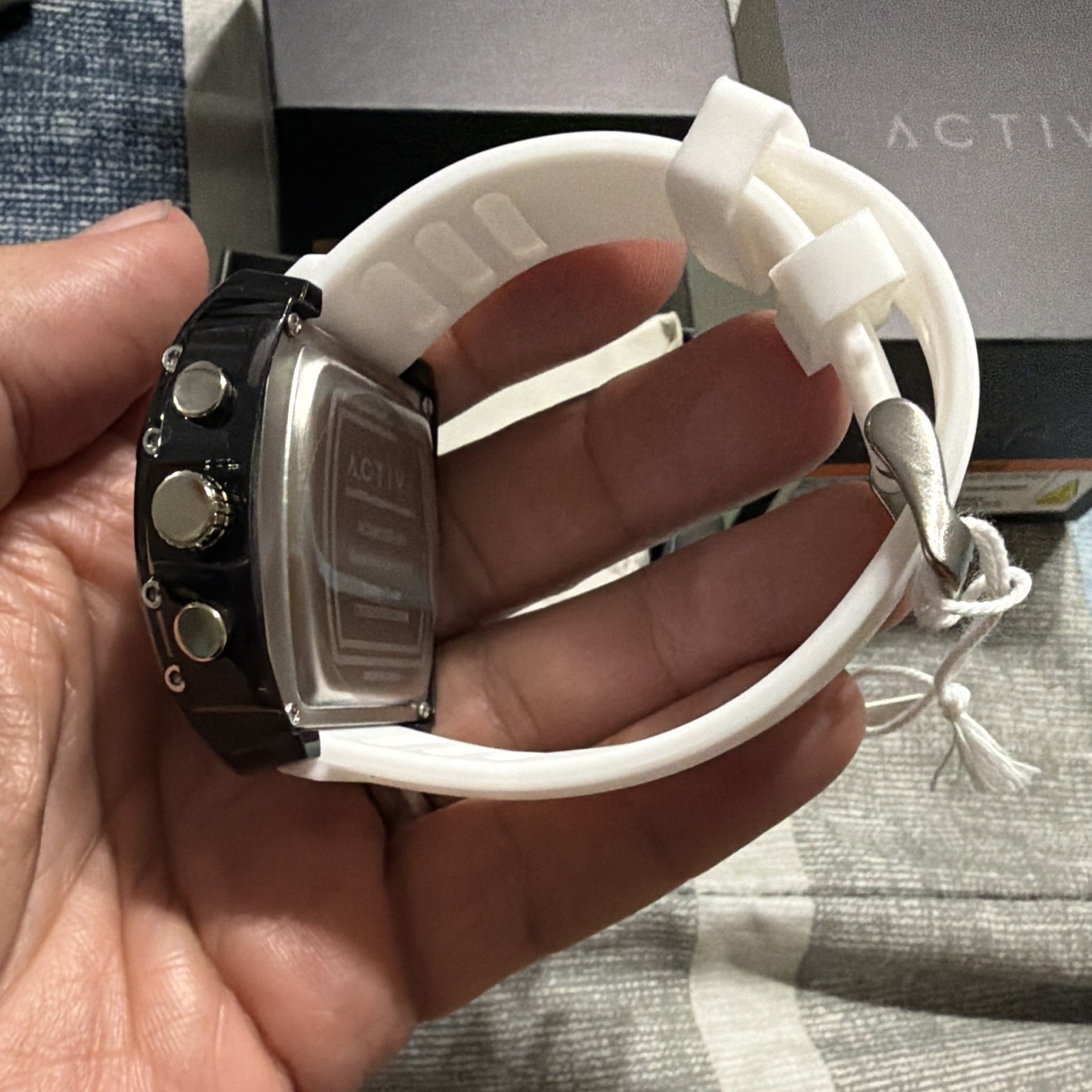 Activa 50103 Quartz Chronograph Ana-Digi 45mm Black Dial White Strap w/ Box