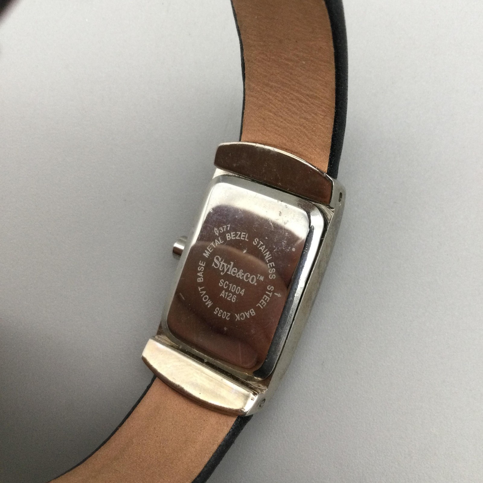Style&co Womens Watch 18mm Silver Tone Black Leather Open Cuff New Battery