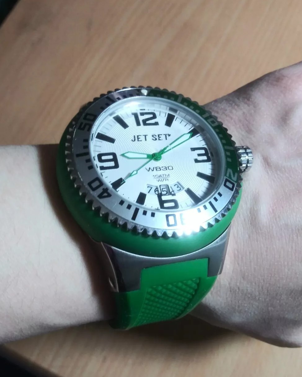 JET SET Watch – Divers Green Silicone Strap – Day & Date Features