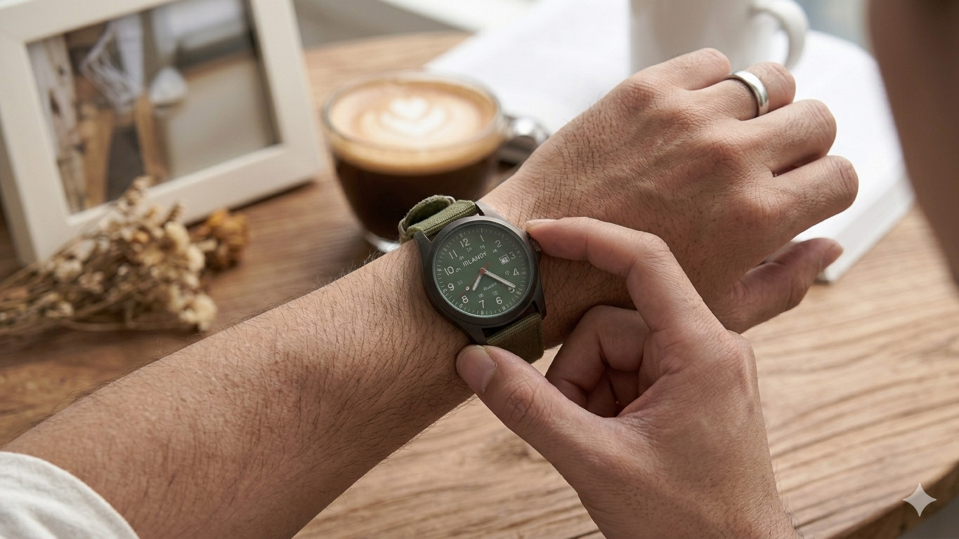 Mens Military Watch Green Fabric Nylon Strap Casual Quartz Analog Male Watch