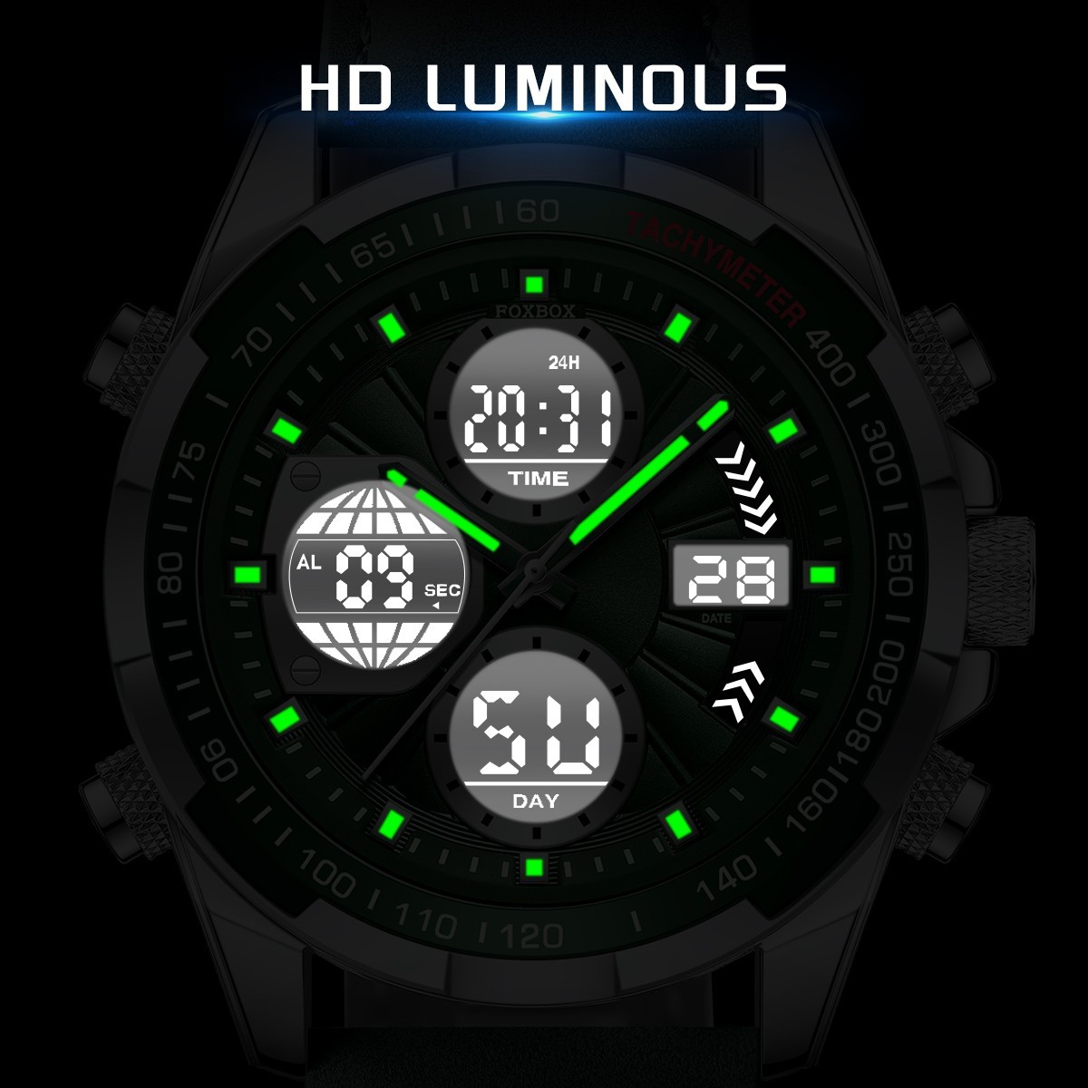 Men’s Watch Big Dial Quartz Digital Analog Luminous Waterproof Sport Wristwatch