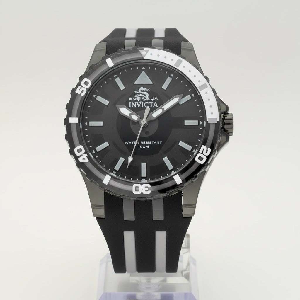 Invicta Subaqua Men’s Diver Black Dial Black/White Strap Bezel 69447