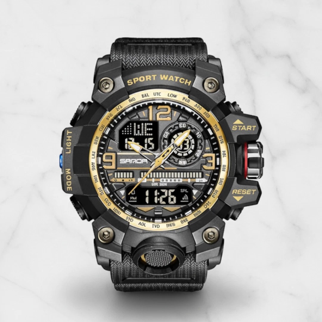 Men’s Sports Outdoor Waterproof Tactical Military Watch Date LED Face Black Gold