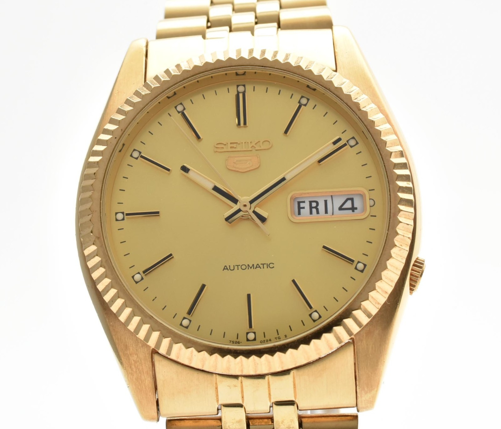 Vintage SEIKO 5 7S26-0500 SNXJ94 Gold Dial Automatic Men’s Watch JAPAN