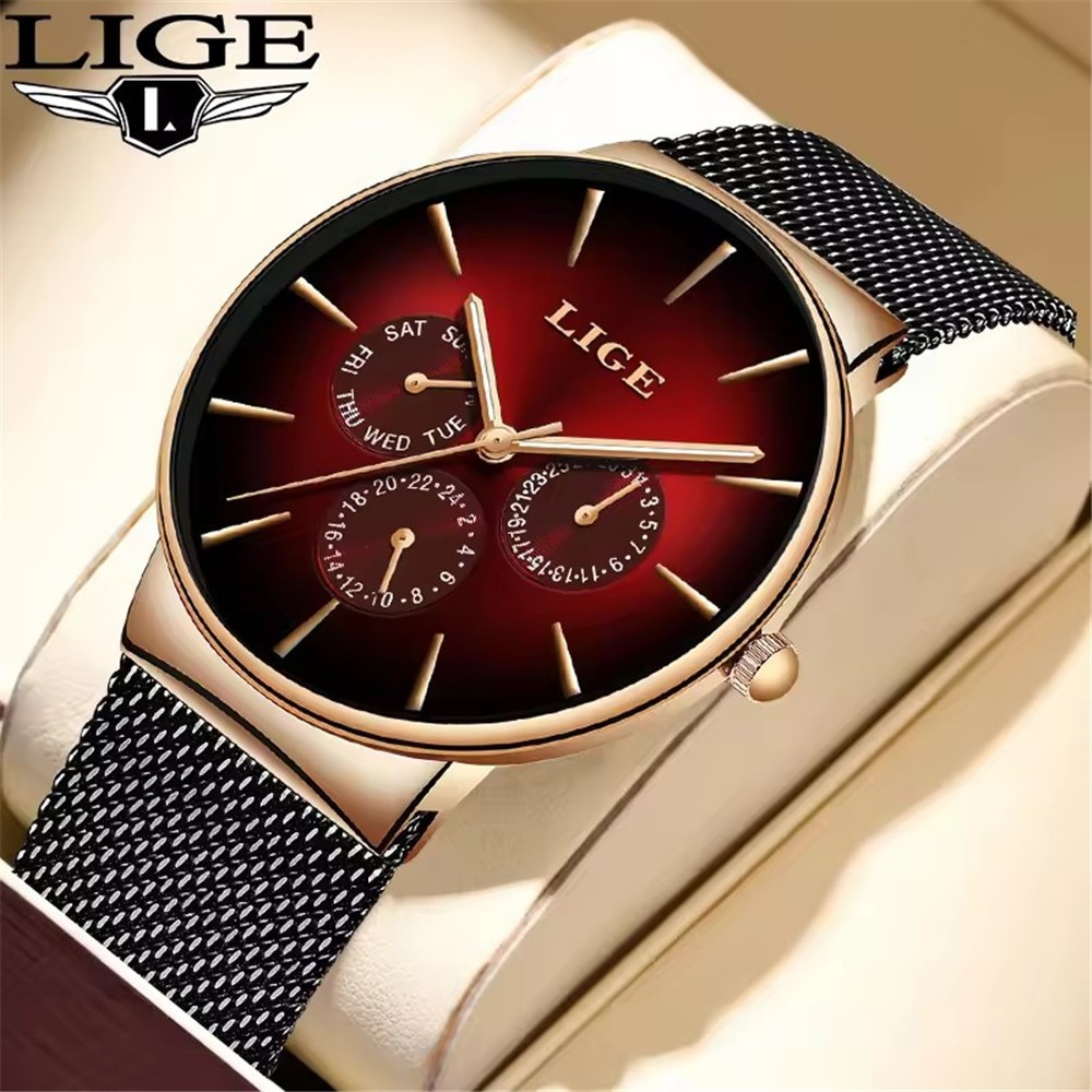 LIGE Men Watches Fashion Ultra-Thin Dial Male Business Weekdays Steel Wristwatch