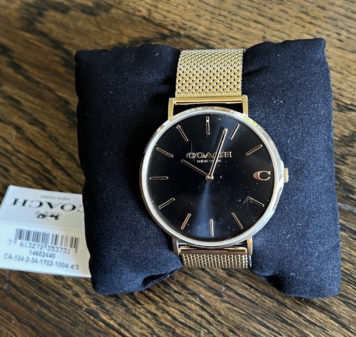 Authentic Coach Charles New York Analog Quartz Women Adult Watch Golden Gold