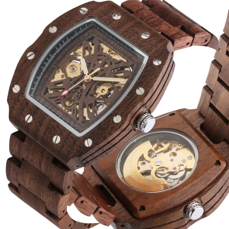 Men’s Wood Automatic Watch Full Wooden Bracelet Wristwatch Folding Clasp Gifts