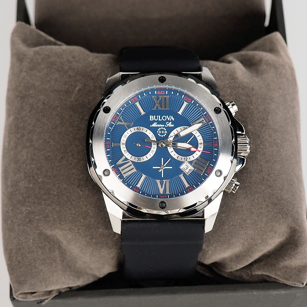 Bulova Marine Star 98B258 Blue Silicone Strap Chronograph Men’s Quartz Watch