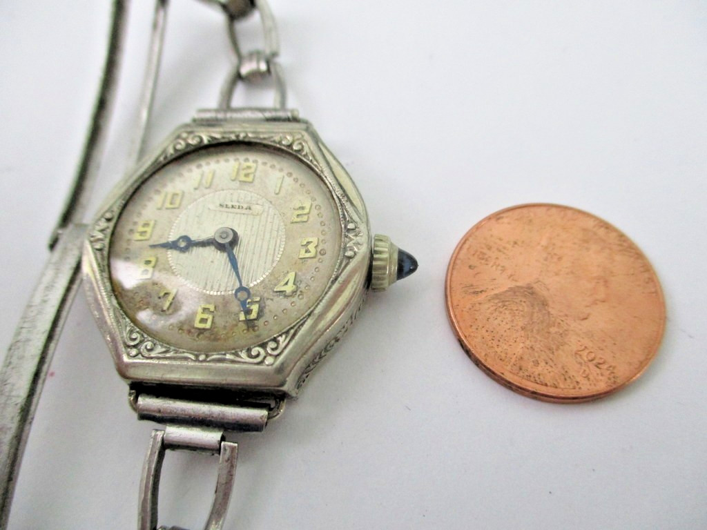 Vintage 1920s SLEDA Swiss Art Deco Watch – 15J 2 Adj – 14K RGP White Gold Case