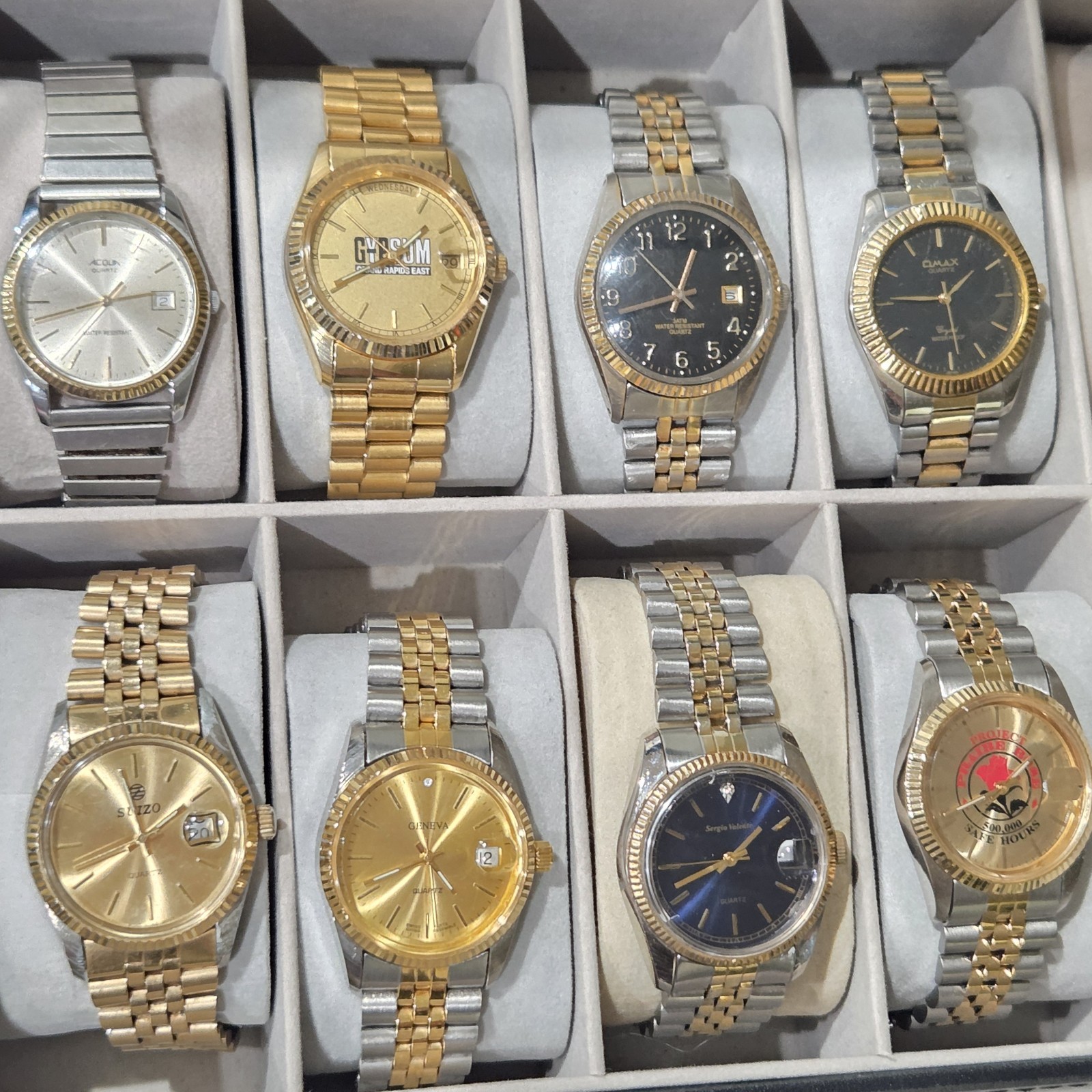 Men Flutes Bezel Watches lot. 8 Great Working Watches Various Brands Pre-owned
