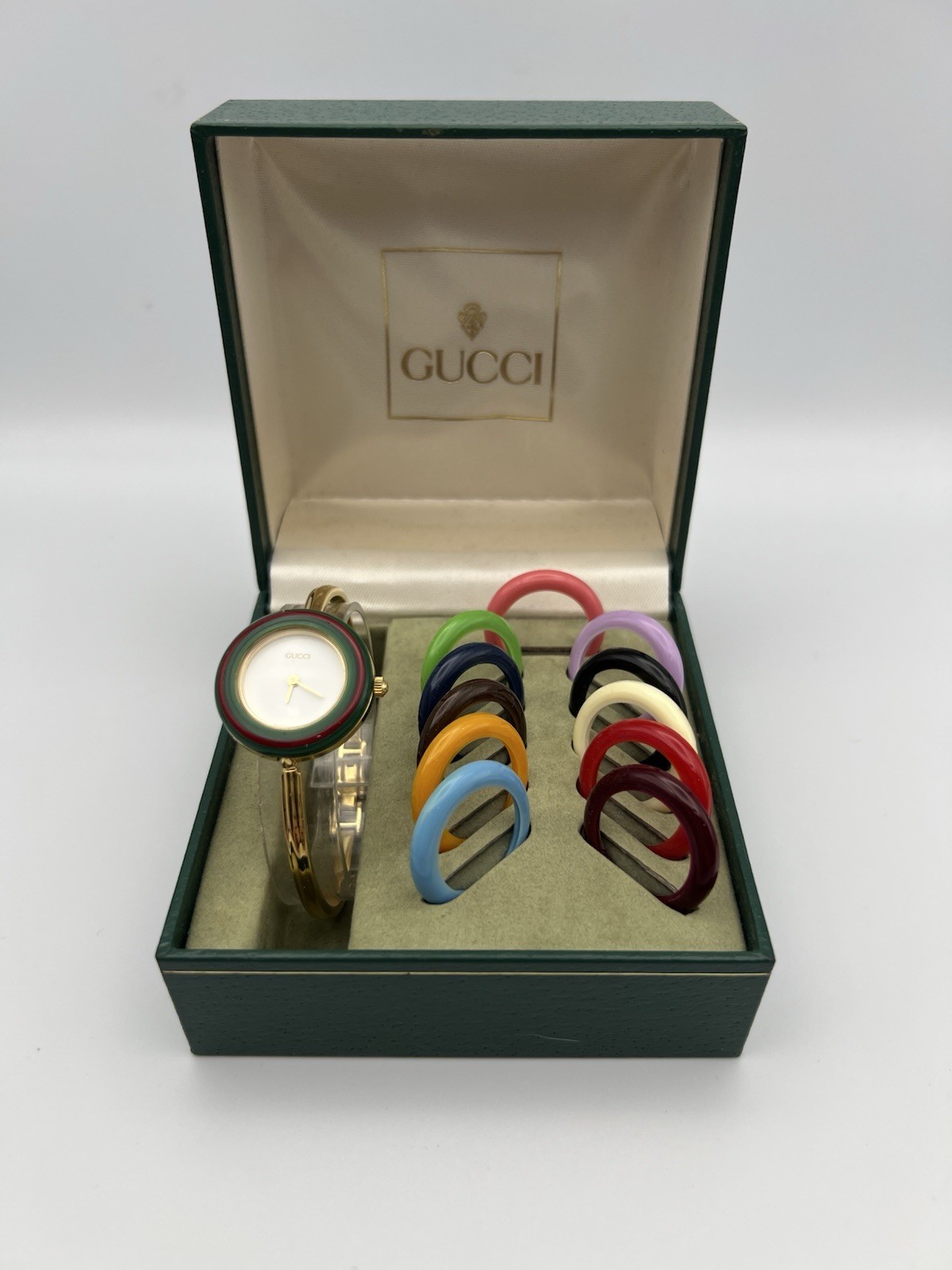 Gucci Change Bezel 11/12.2 Watch 12 Colors Box White Gold Vintage MINT