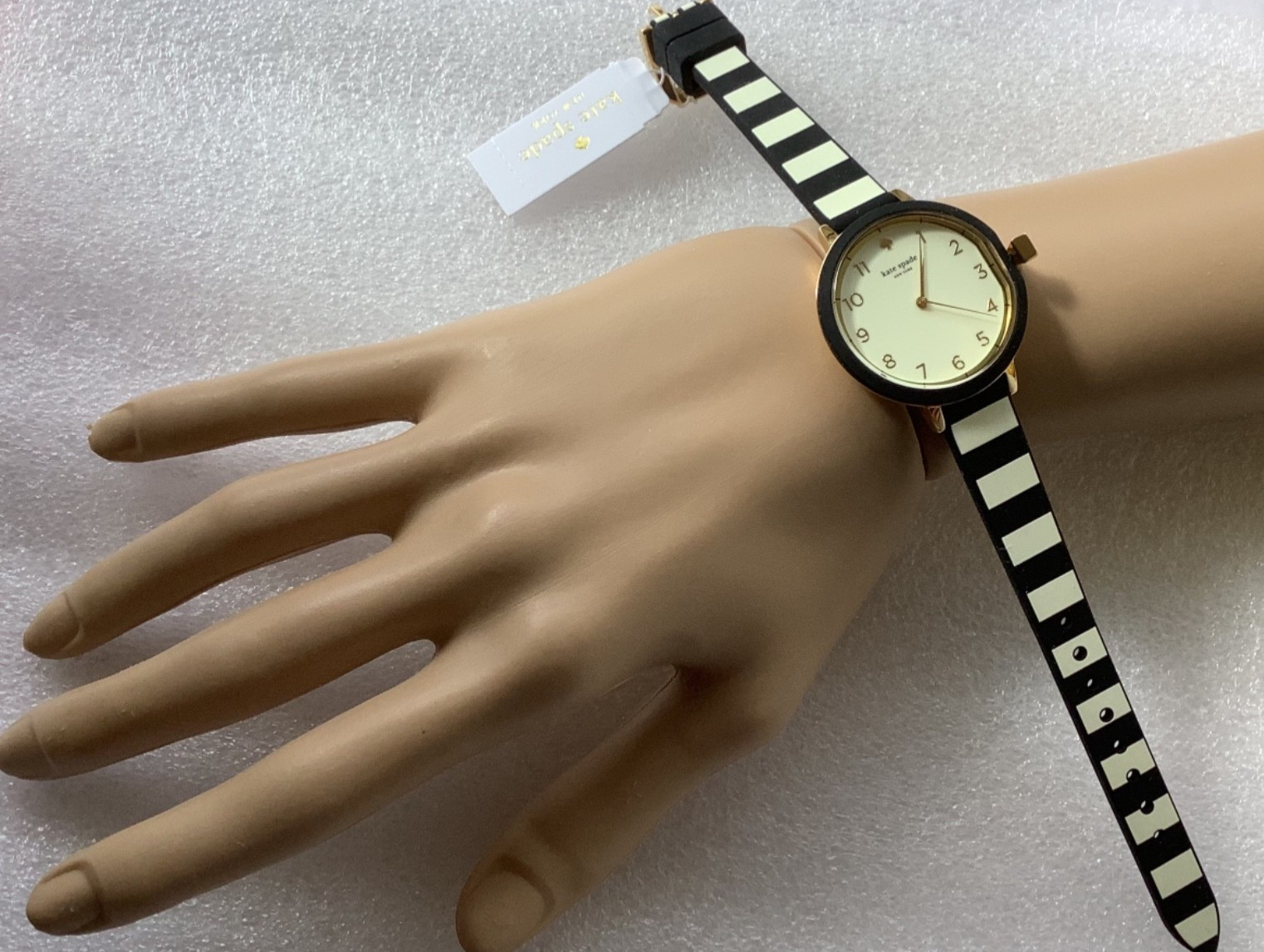 KATE SPADE NEWYORK PARK ROW BLACK & IVORY STRIPE SILICONE STRAP WOMEN’S 34 MM