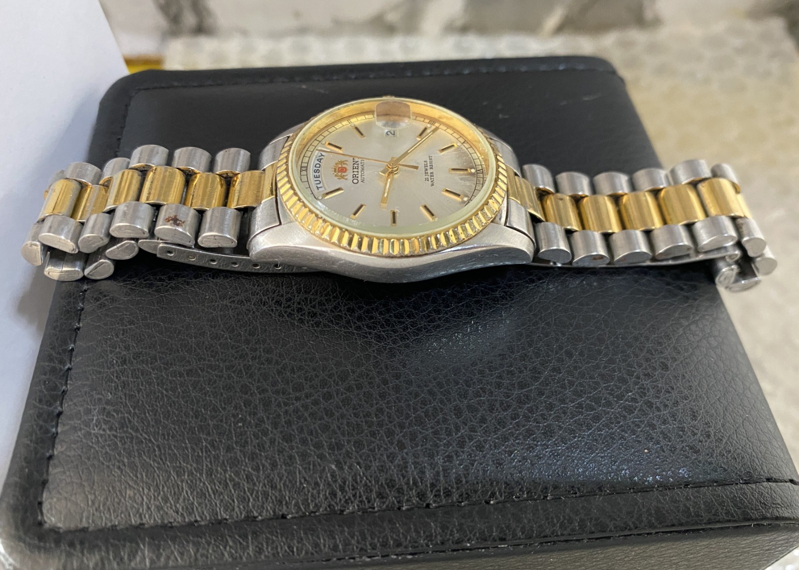Orient President Automatic Day-Date White Dial Stainless Steel Gents Watch Rare