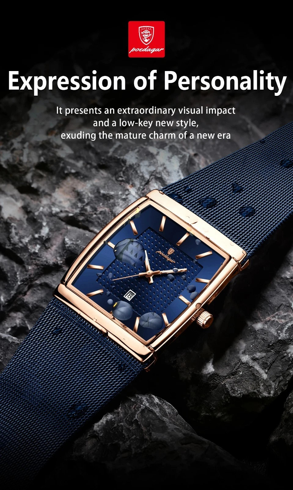 Luxury Men’s Watch Rectangle Steel Mesh Waterproof Luminous Date Quartz