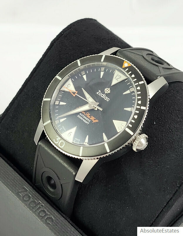 NEW Zodiac Super Sea Wolf Skin Diver Black Silver Automatic Watch ZO9214 NWT Box