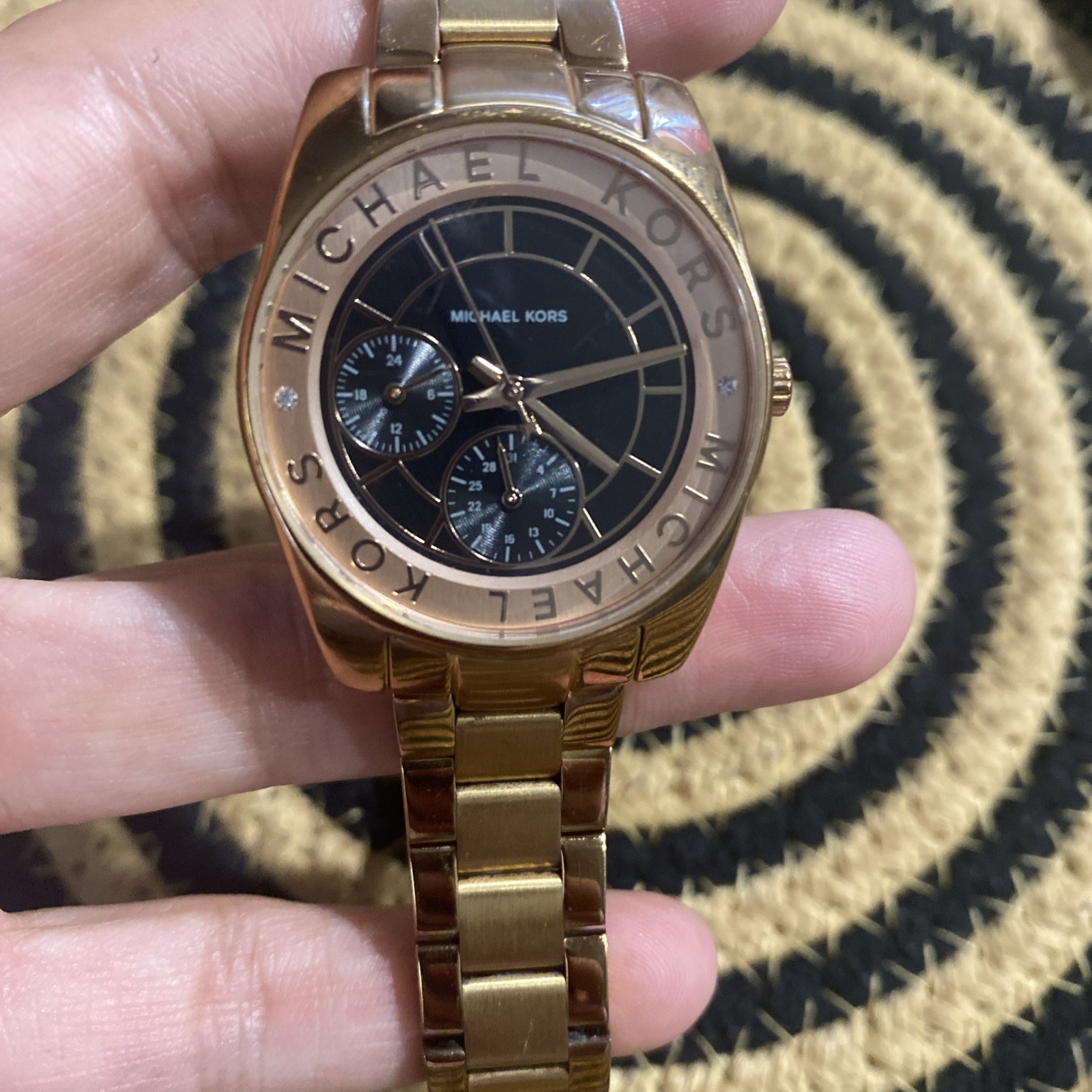 Michael Kors MK6234 Ryland Black Date Dial Rose Gold ColorSteel Band Women Watch