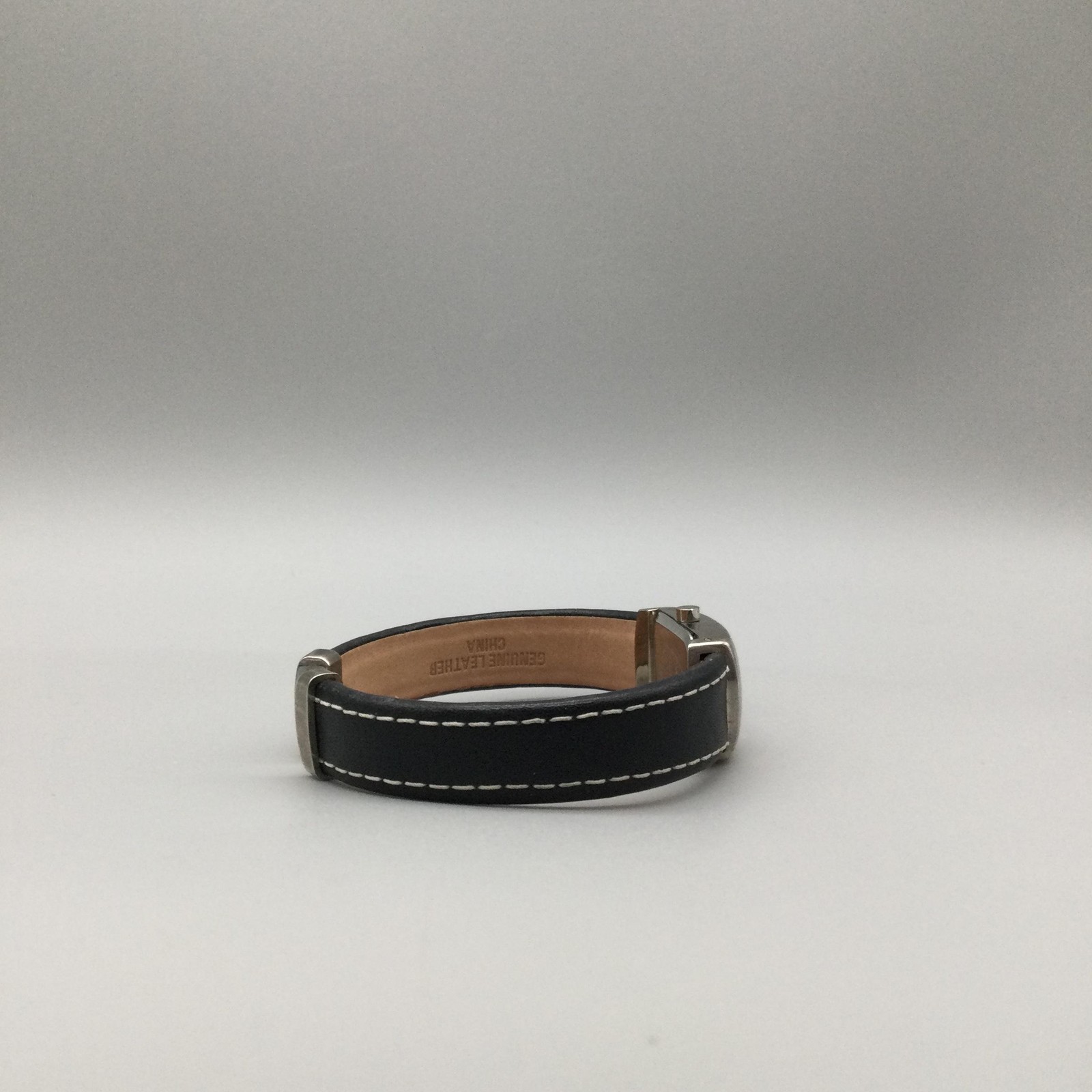Style&co Womens Watch 18mm Silver Tone Black Leather Open Cuff New Battery