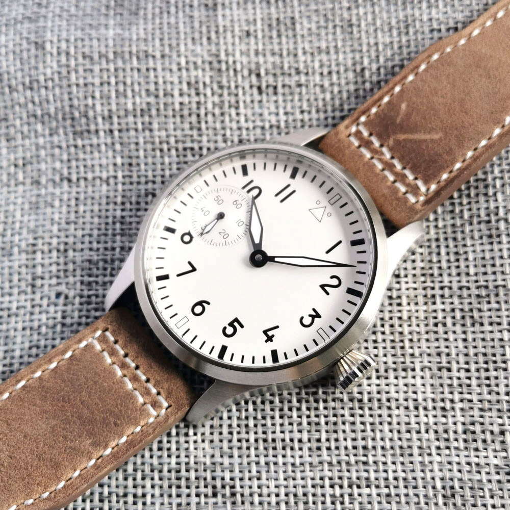 42mm CORGEUT white sterile dial 6497 hand winding mens watch sapphire glass