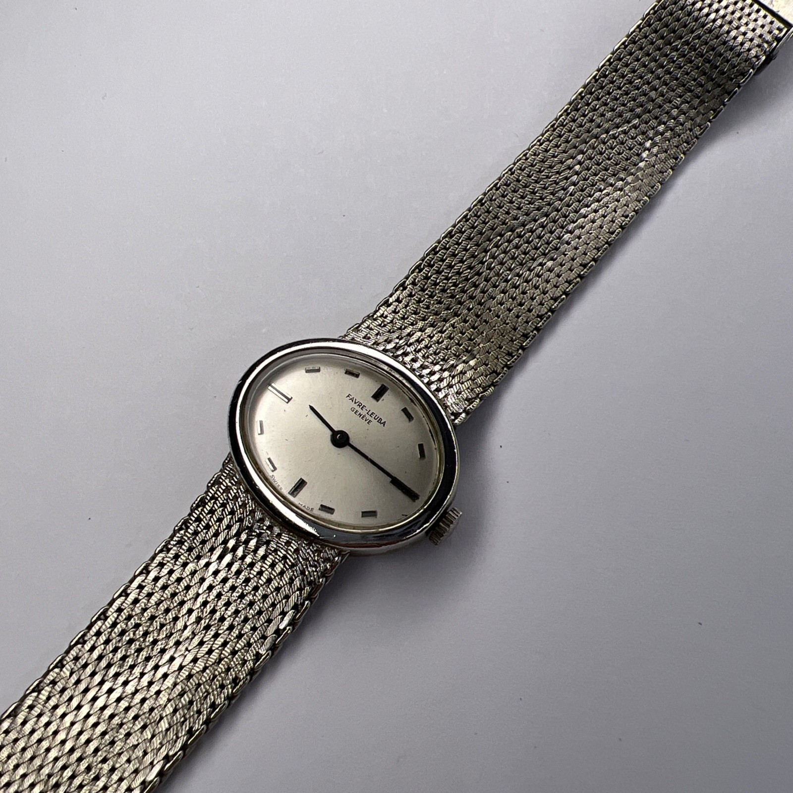 Favre-Leuba Vintage Mechanical Wind Steel Oval Watch w/ Integrated Mesh Bracelet