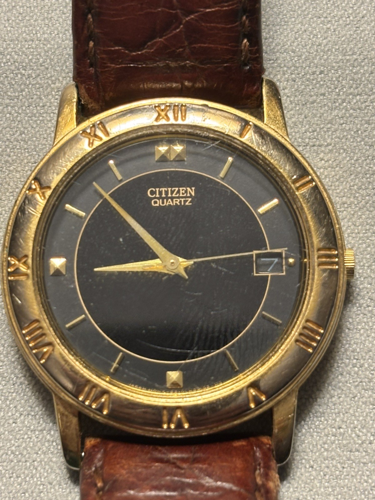 Citizen Watch Men 34mm Black Dial Gold Tone Date Round 5510-K06860 New Battery